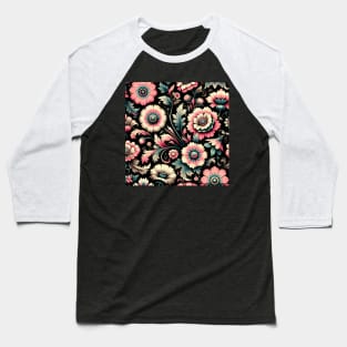 Pink Floral Motif Baseball T-Shirt